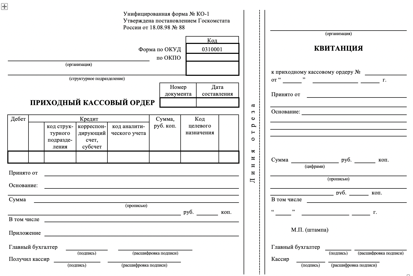 Приходный кассовый ордер
